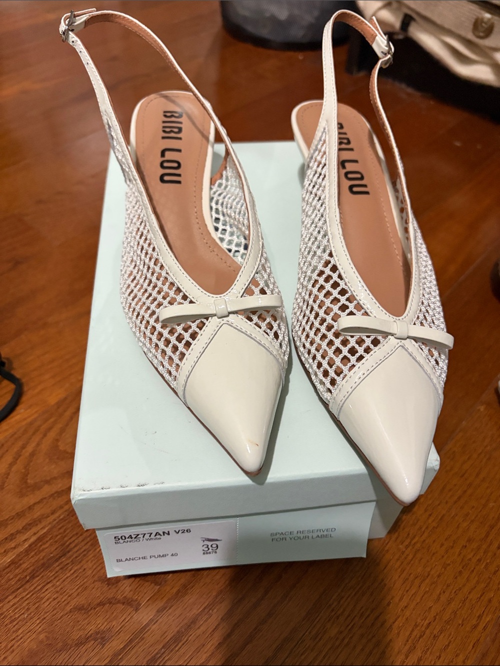 Bibi Lou White Pointed Mesh Slingback Pumps
